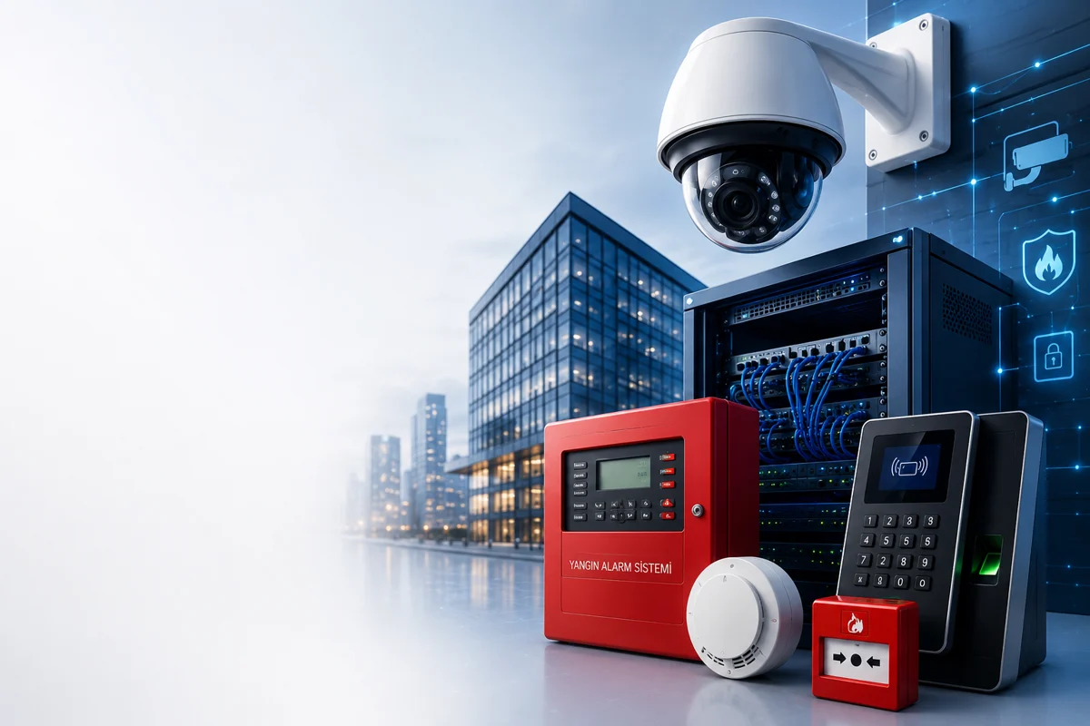 CCTV kamera, yangın alarm, kartlı geçiş ve network güvenlik sistemleri
